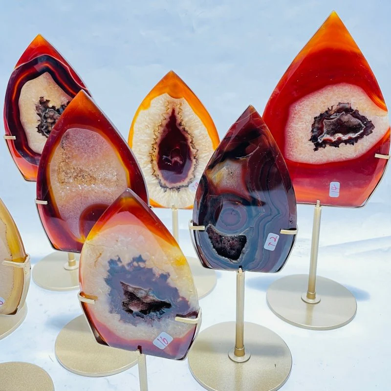 9 Pieces Beautiful Geode Carnelian Druzy Arrow Head With Stand - Image 4