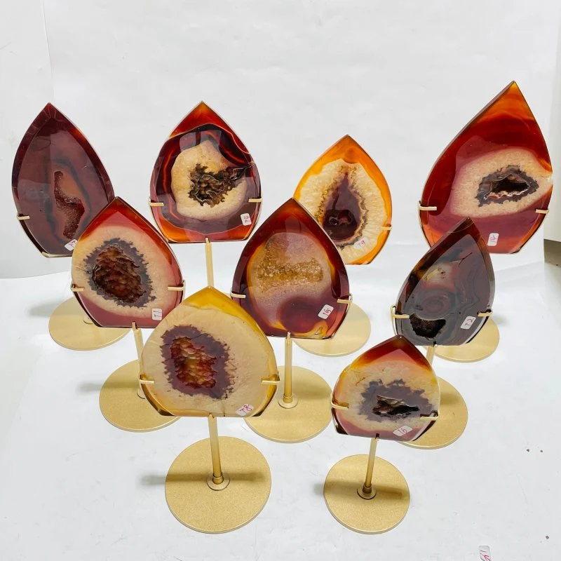 9 Pieces Beautiful Geode Carnelian Druzy Arrow Head With Stand - Image 8