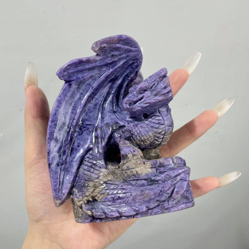 Beautiful Charoite Flying Dragon Carving #2