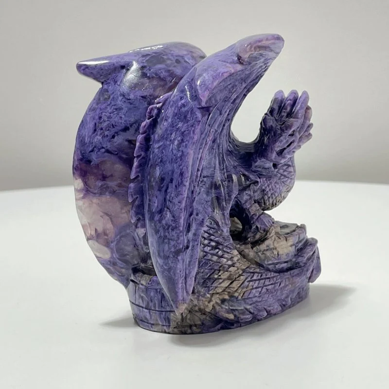 Beautiful Charoite Flying Dragon Carving #2 - Image 3