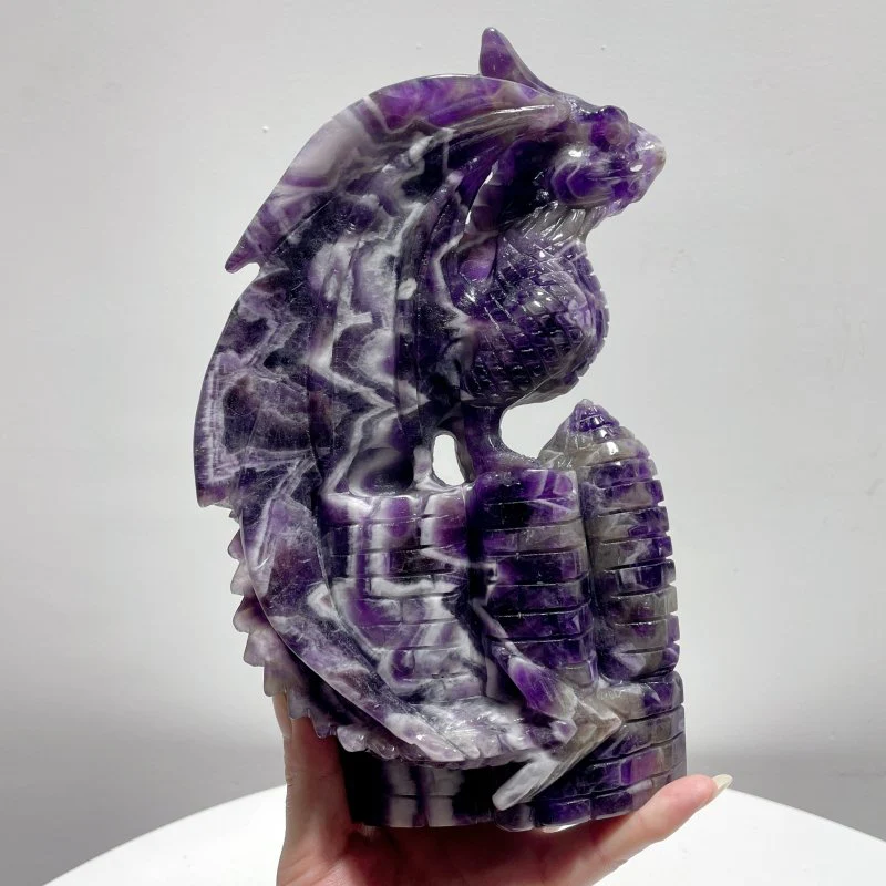 Large Chevron Amethyst Dragon With Castle Carving - Image 2