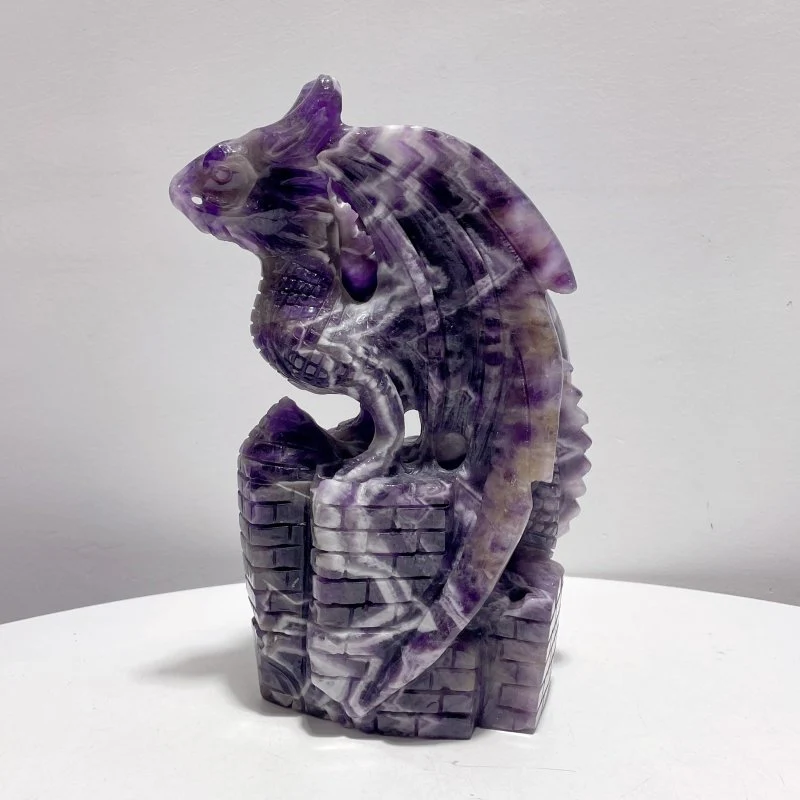 Large Chevron Amethyst Dragon With Castle Carving - Image 4
