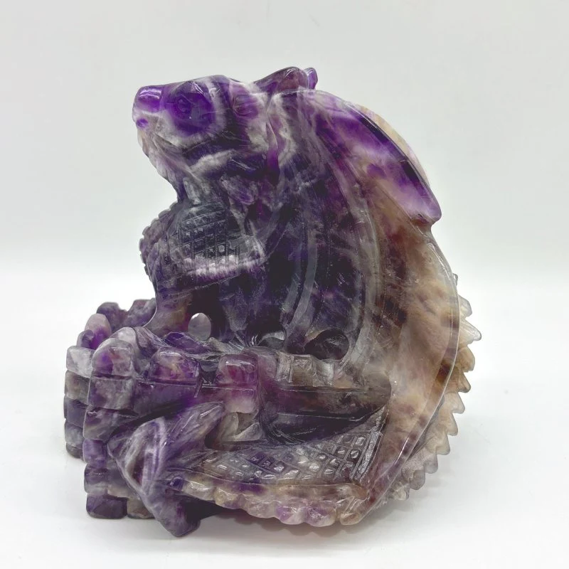 Beautiful Chevron Amethyst Dragon Castle Carving