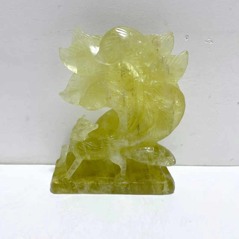 Beautiful Citrine Nine-tailed Fox Carving