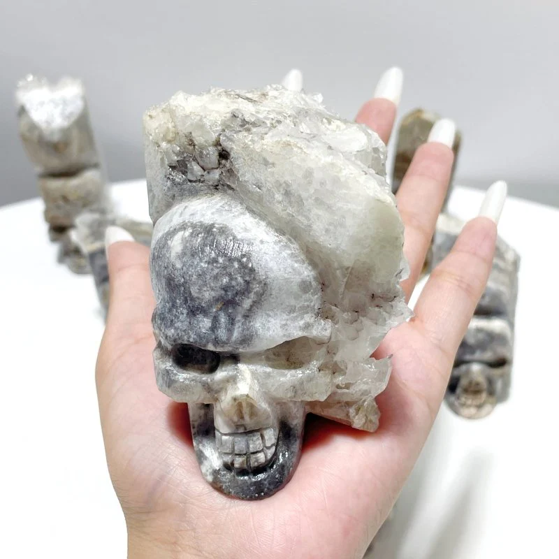 9 Pieces Clear Quartz Cluster Indian Skull Carving - Image 3