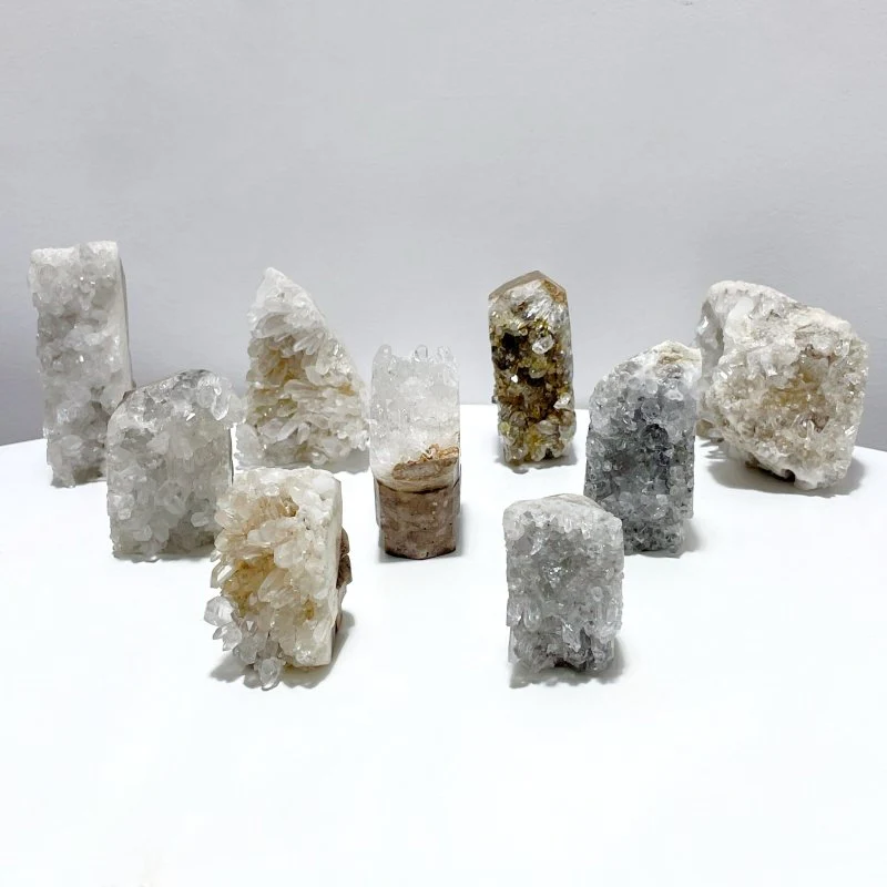 9 Pieces Clear Quartz Cluster Indian Skull Carving - Image 8