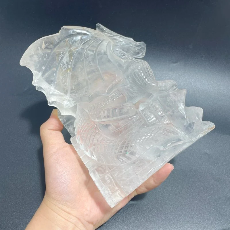 Beautiful Clear Quartz Flying Dragon Castle Carving #3