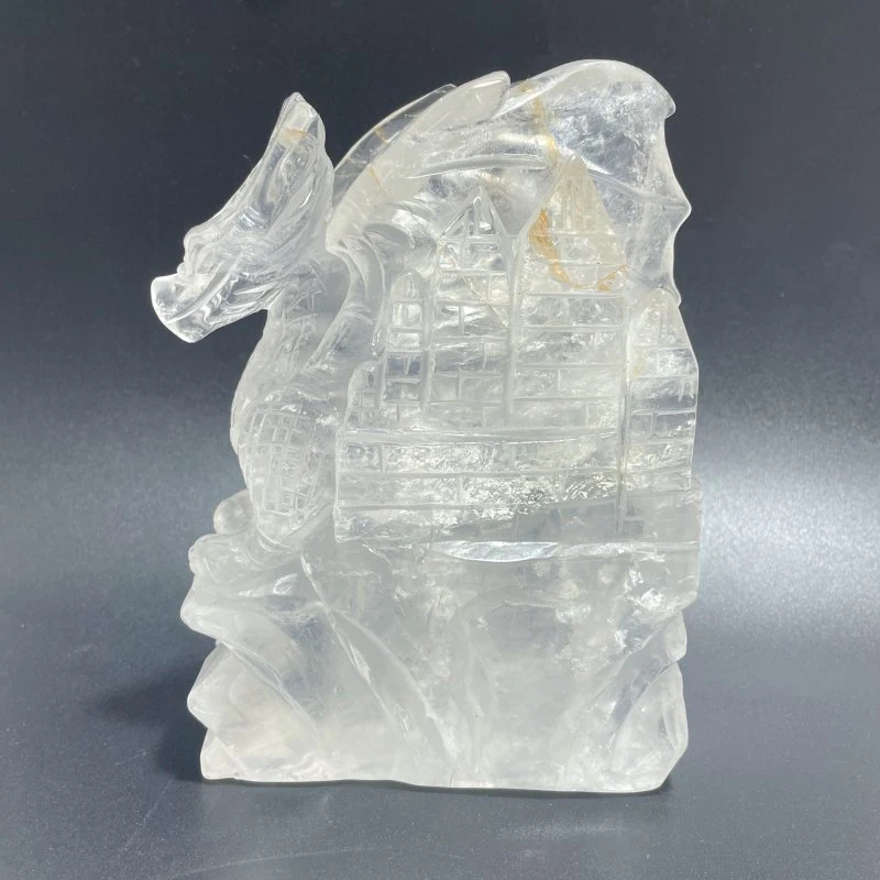 Beautiful Clear Quartz Flying Dragon Castle Carving #3 - Image 2