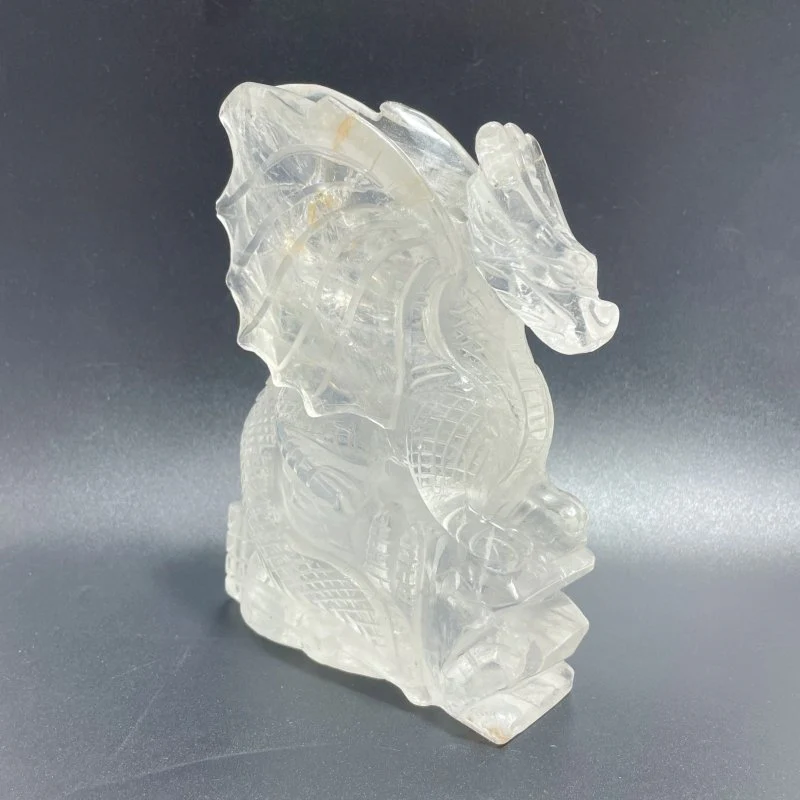Beautiful Clear Quartz Flying Dragon Castle Carving #3 - Image 3