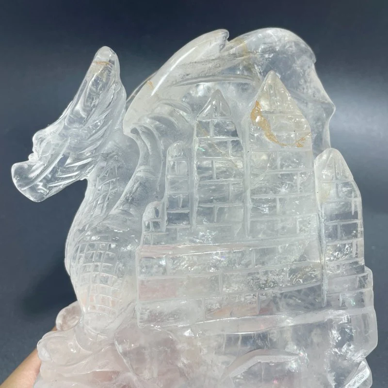 Beautiful Clear Quartz Flying Dragon Castle Carving #3 - Image 4