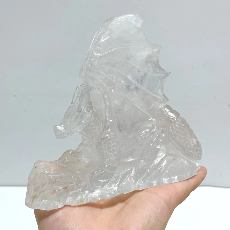 Beautiful Clear Quartz Flying Dragon Castle Carving #4 - Image 3