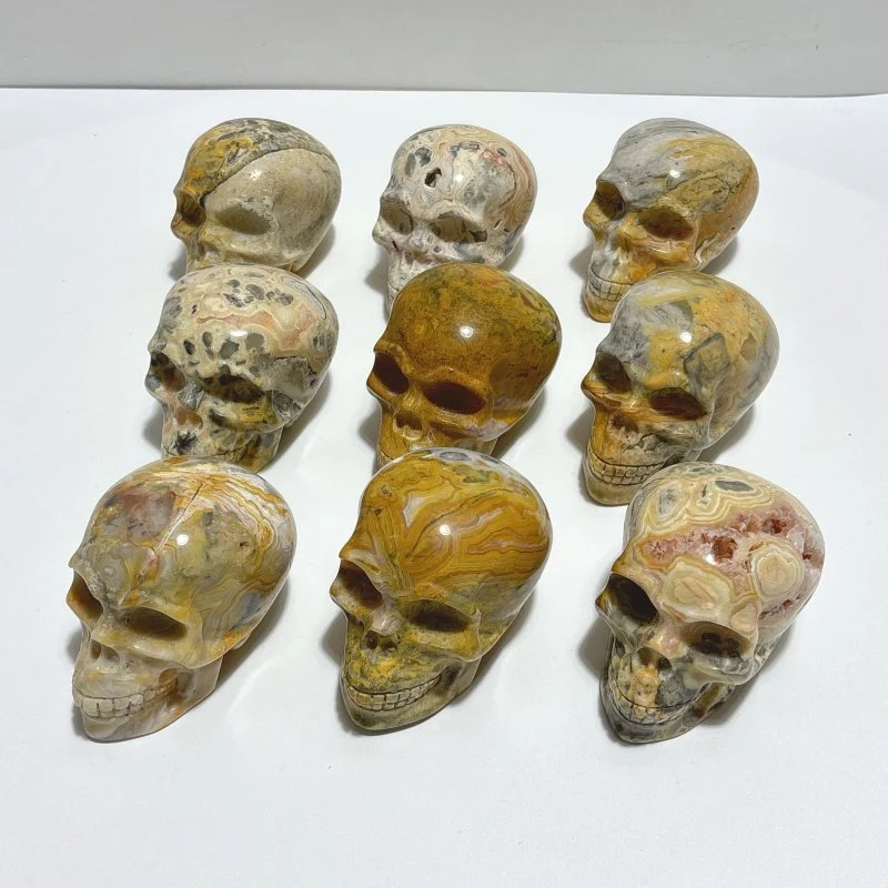 9 Pieces Beautiful Crazy Agate Skull Carving