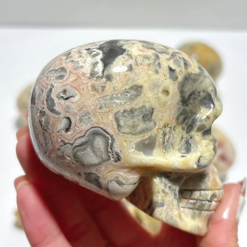 9 Pieces Beautiful Crazy Agate Skull Carving - Image 7