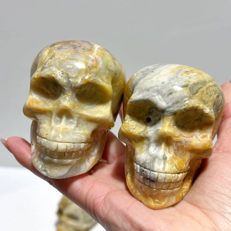 9 Pieces Beautiful Crazy Agate Skull Carving - Image 8