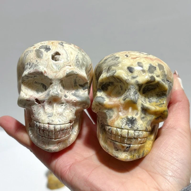 9 Pieces Beautiful Crazy Agate Skull Carving - Image 9