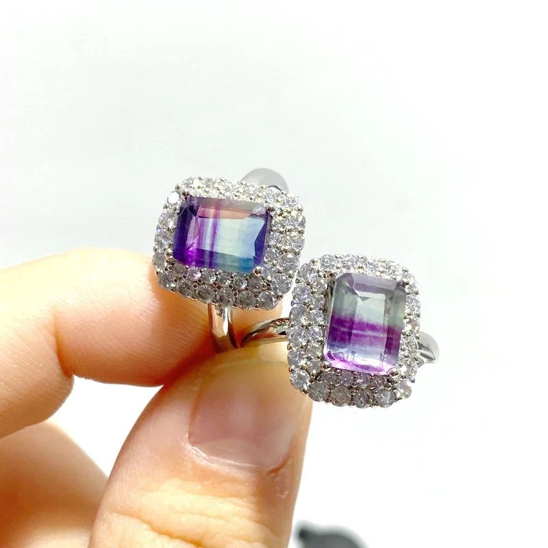 Beautiful Cut Faceted Fluorite Sugar Cube Ring Wholesale - Image 3