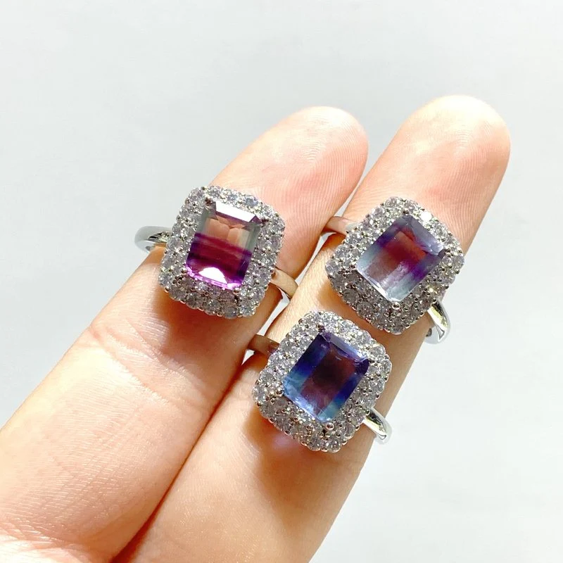 Beautiful Cut Faceted Fluorite Sugar Cube Ring Wholesale - Image 4