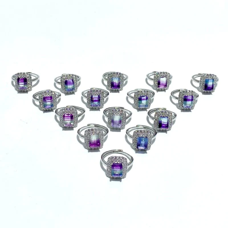 Beautiful Cut Faceted Fluorite Sugar Cube Ring Wholesale - Image 5