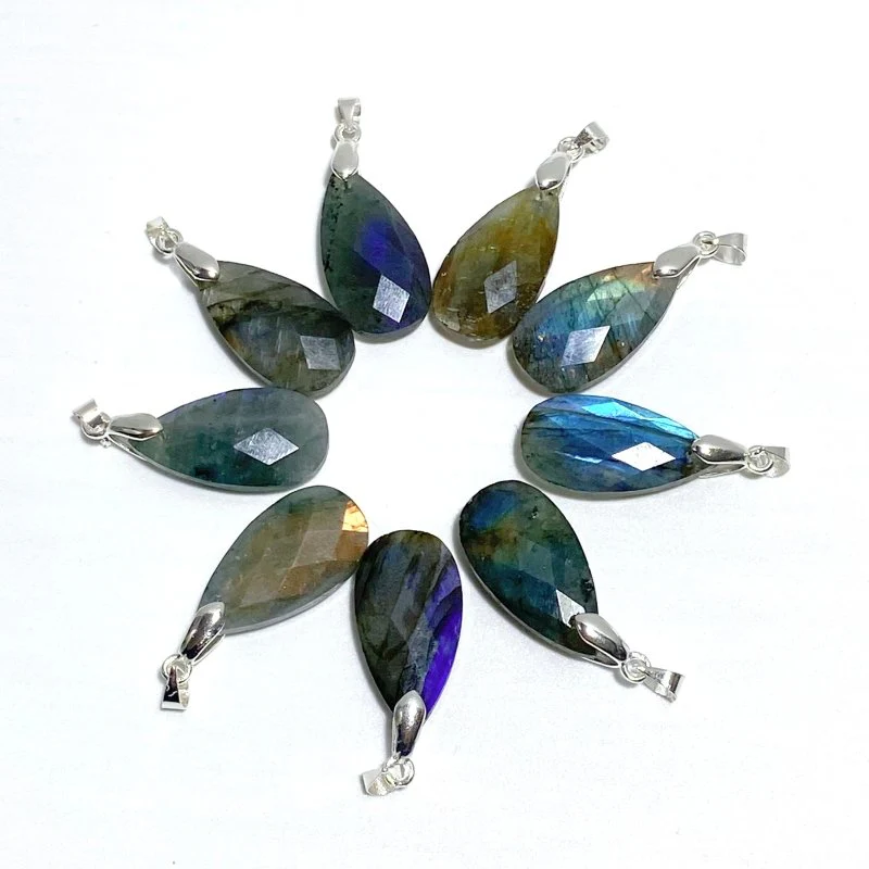 Beautiful Cut Faceted Labradorite Waterdrop Pendants Wholesale