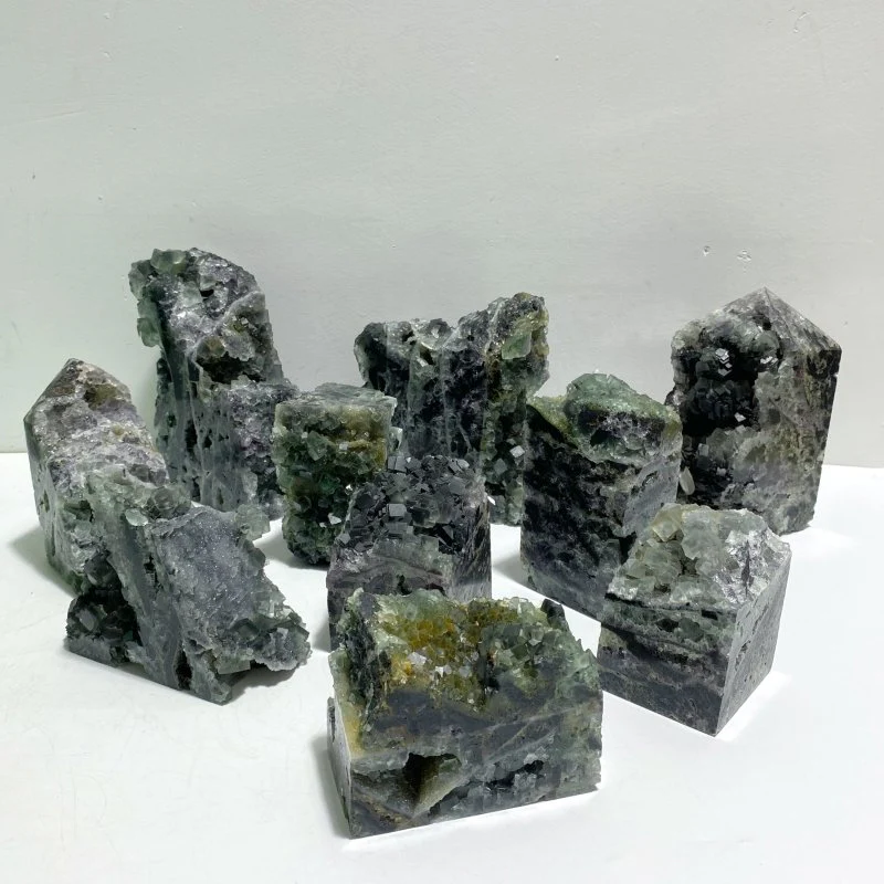 10 Pieces Cutting Fluorite Mineral Geode Cubes Specimen