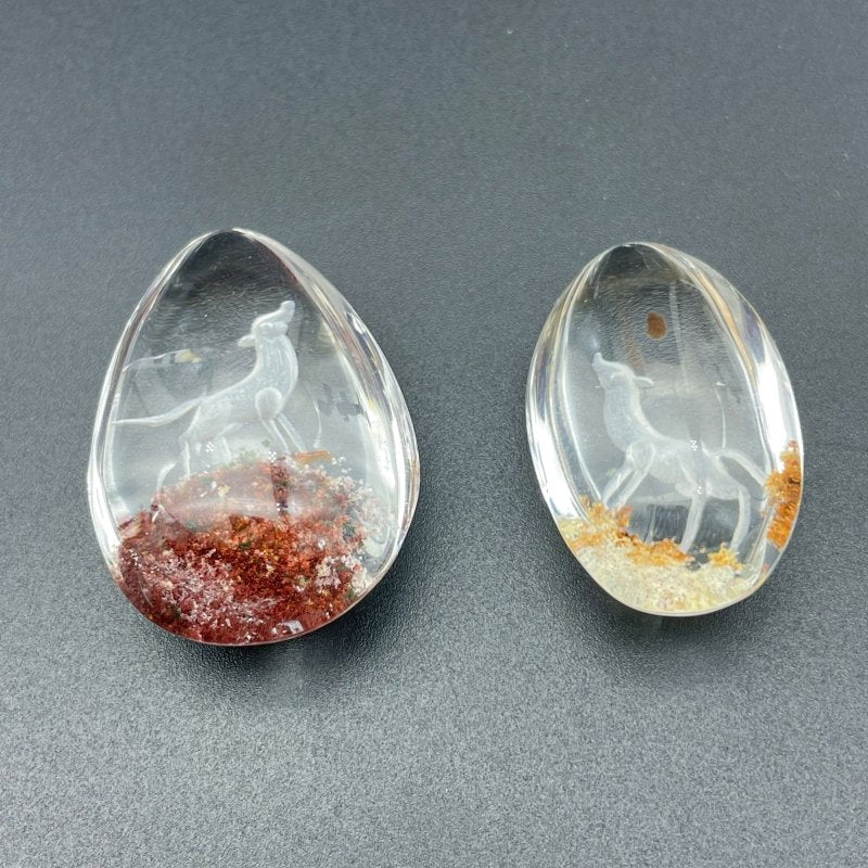 2 Pieces Beautiful Deer Garden Quartz Inner Scene Carving - Image 2