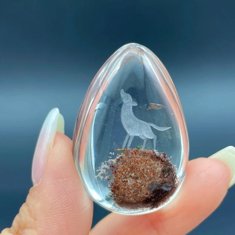 2 Pieces Beautiful Deer Garden Quartz Inner Scene Carving - Image 4