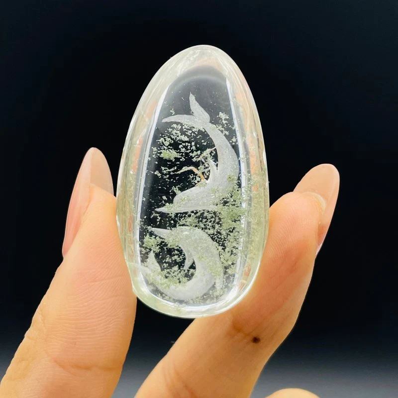 4 Pieces Beautiful Dolphin Garden Quartz Inner Scene Carving - Image 2