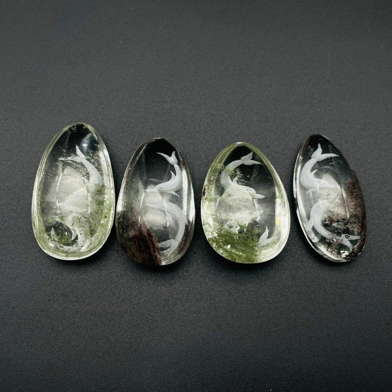 4 Pieces Beautiful Dolphin Garden Quartz Inner Scene Carving - Image 3