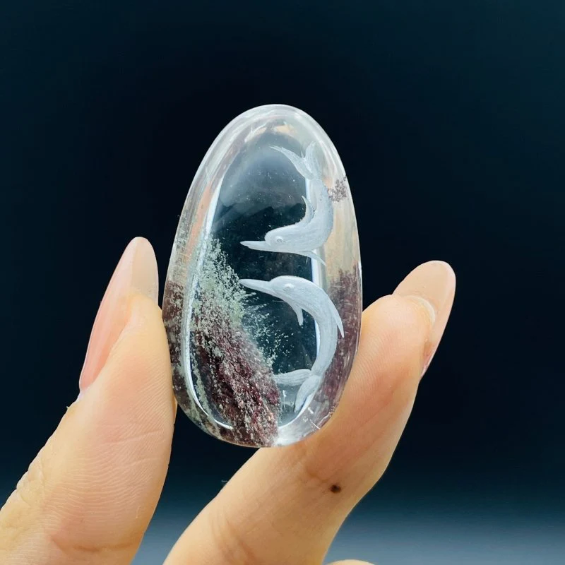 4 Pieces Beautiful Dolphin Garden Quartz Inner Scene Carving - Image 4