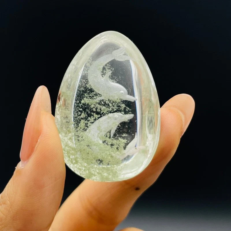 4 Pieces Beautiful Dolphin Garden Quartz Inner Scene Carving - Image 5