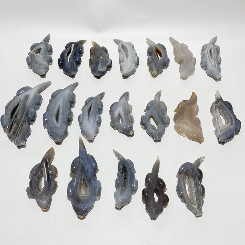 19 Pieces Beautiful Druzy Geode Agate Crocodile Carving - Image 3