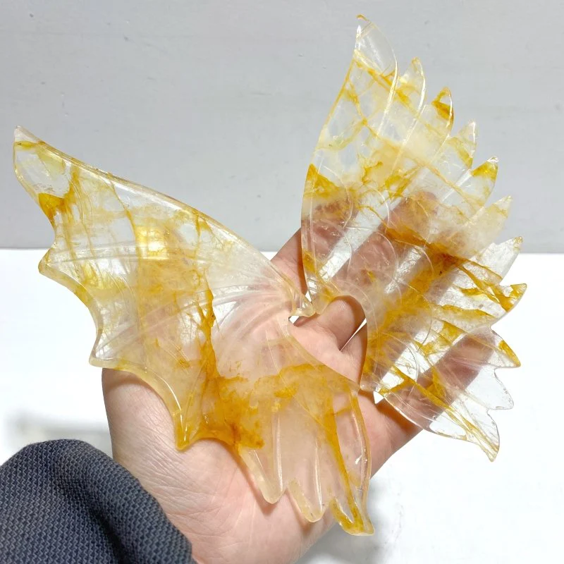 Beautiful Hematoid Quartz Golden Fire Quartz Demon And Angel Wing Carving With Stand - Image 2