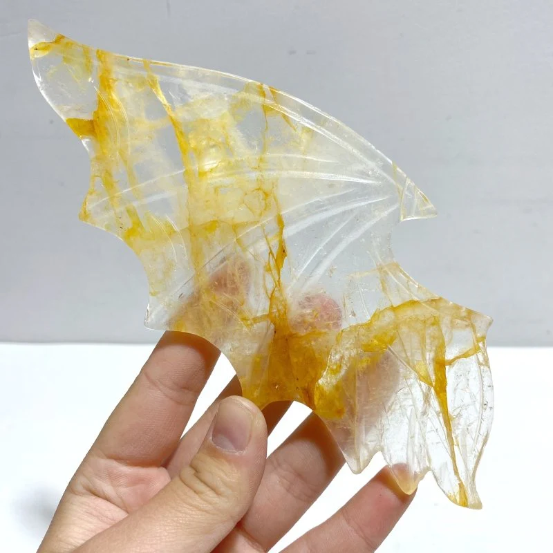 Beautiful Hematoid Quartz Golden Fire Quartz Demon And Angel Wing Carving With Stand - Image 3