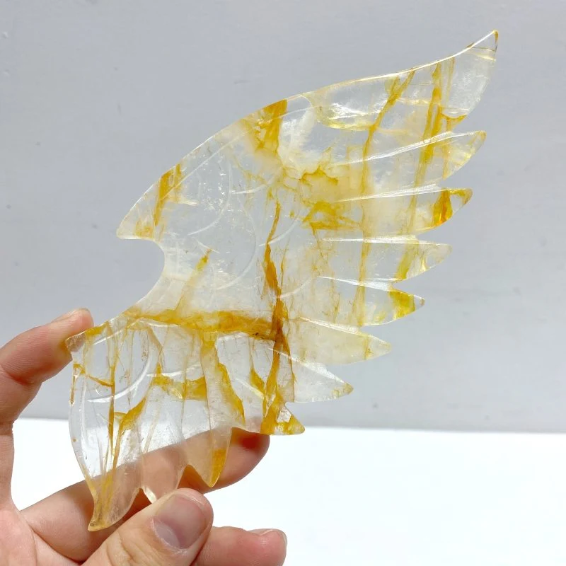 Beautiful Hematoid Quartz Golden Fire Quartz Demon And Angel Wing Carving With Stand - Image 4