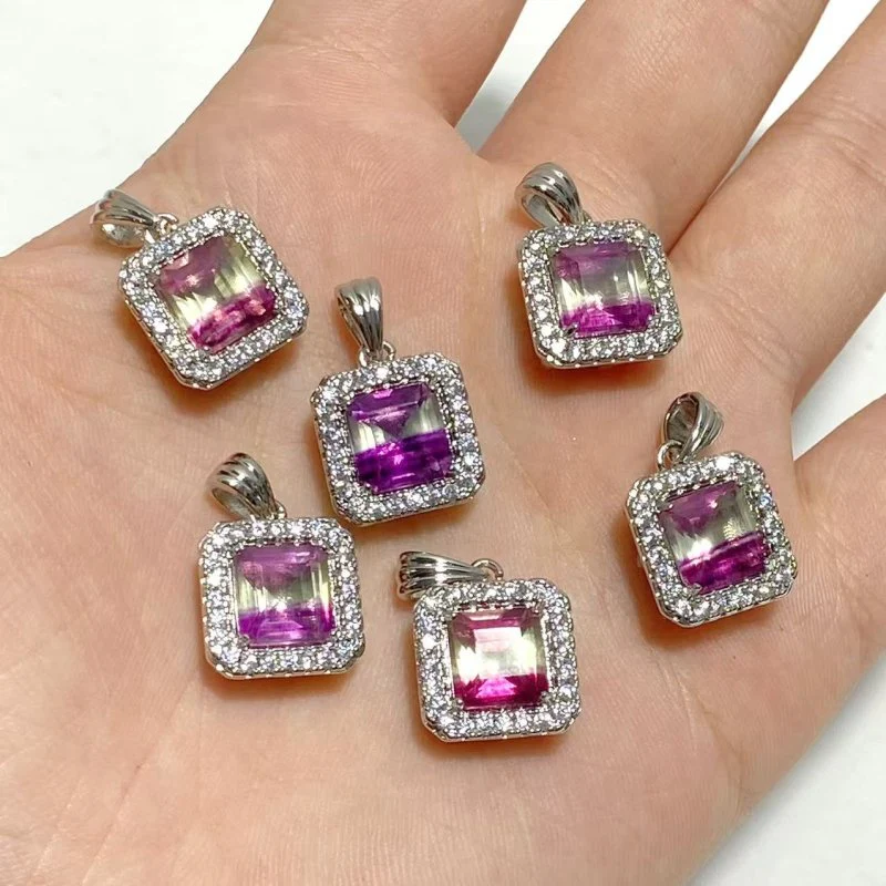 Beautiful Fluorite Cut Faceted Sugar Cube Pendant Wholesale - Image 4