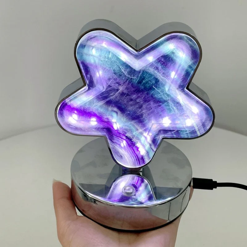 Beautiful Fluorite LED Table Lamp Flower Moon & Heart Shape - Image 11