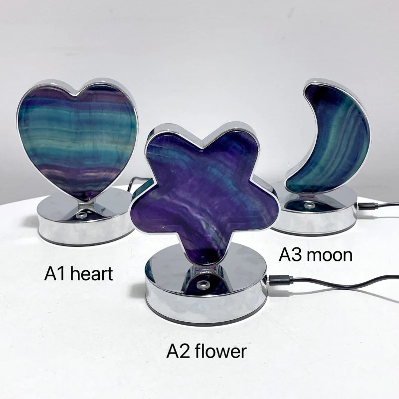 Beautiful Fluorite LED Table Lamp Flower Moon & Heart Shape - Image 2