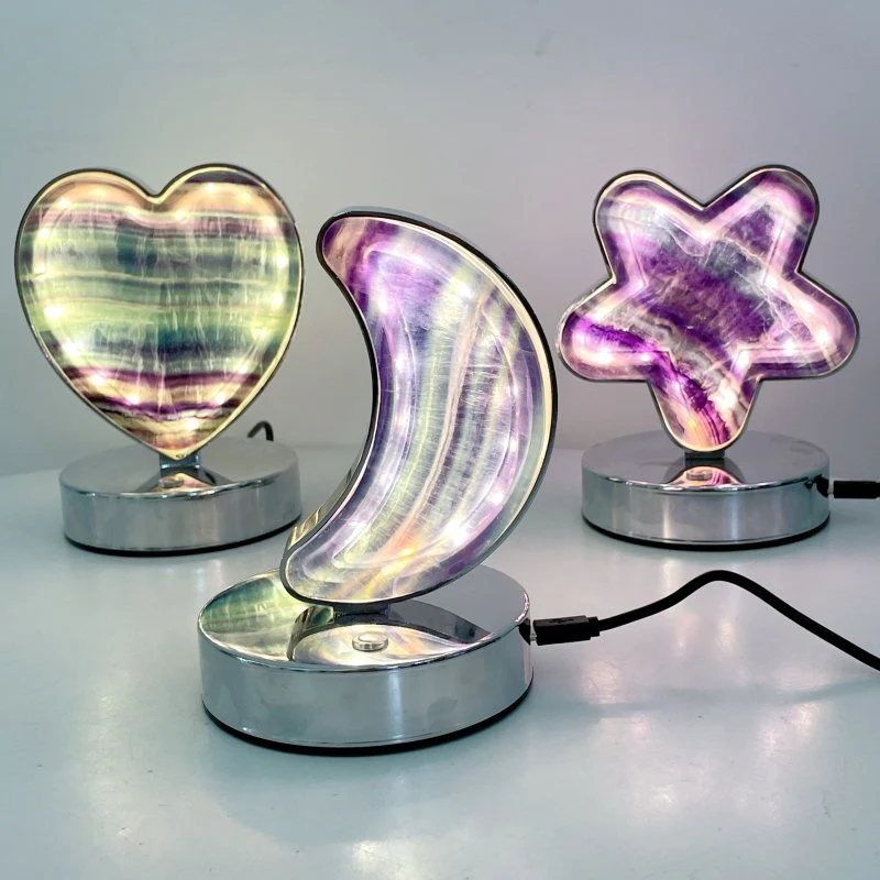 Beautiful Fluorite LED Table Lamp Flower Moon & Heart Shape - Image 4