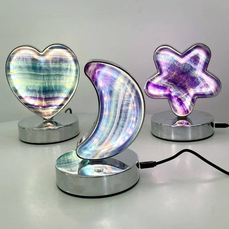 Beautiful Fluorite LED Table Lamp Flower Moon & Heart Shape - Image 5