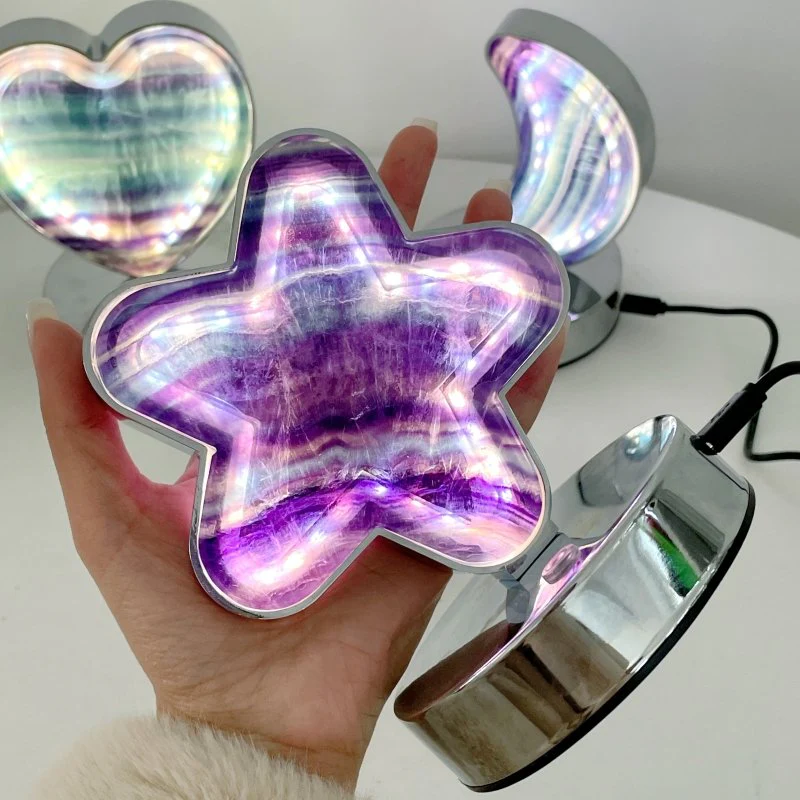Beautiful Fluorite LED Table Lamp Flower Moon & Heart Shape - Image 7