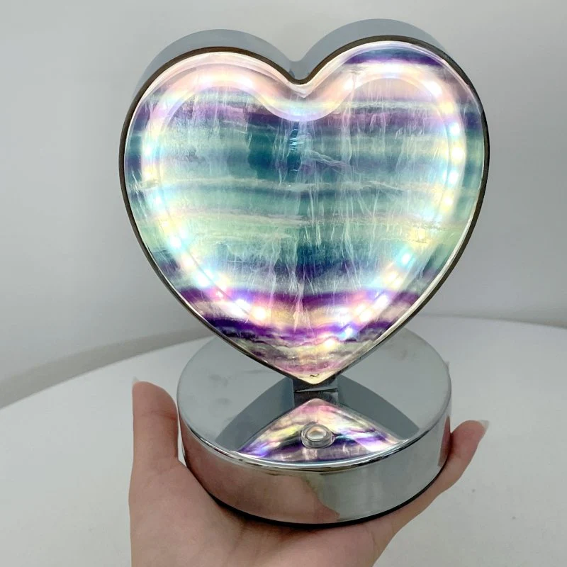 Beautiful Fluorite LED Table Lamp Flower Moon & Heart Shape - Image 9