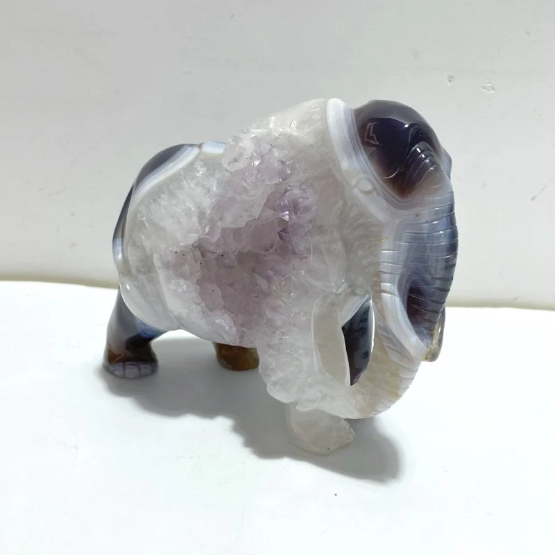 Beautiful Geode Agate Druzy Elephant Animal Carving #A02
