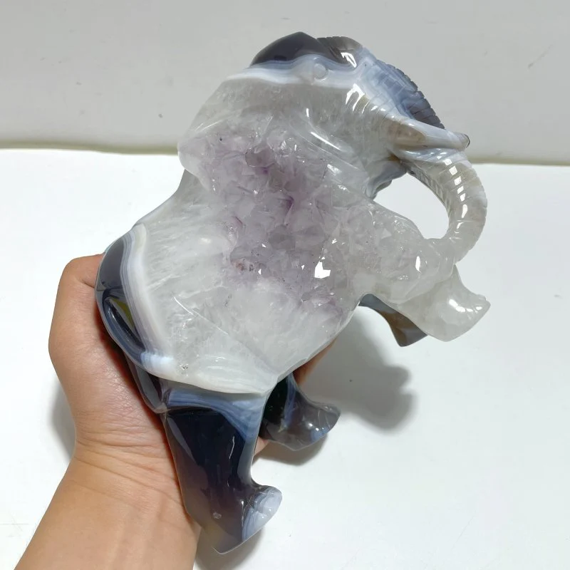 Beautiful Geode Agate Druzy Elephant Animal Carving #A02 - Image 5