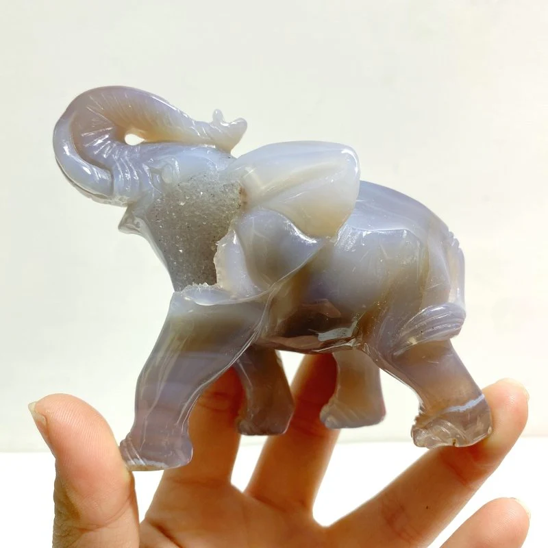 Beautiful Geode Agate Druzy Elephant Animal Carving - Image 6