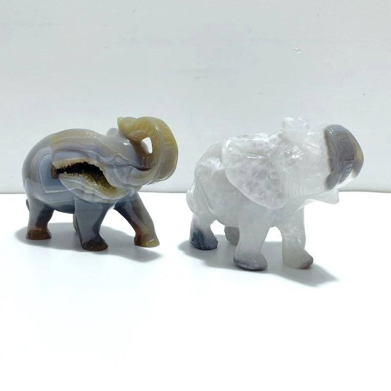 2 Pieces Beautiful Geode Agate Druzy Elephant Carving
