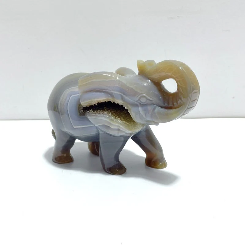2 Pieces Beautiful Geode Agate Druzy Elephant Carving - Image 2