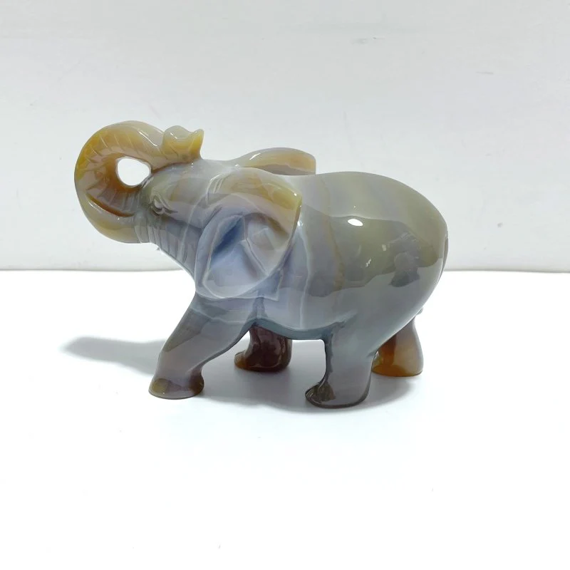 2 Pieces Beautiful Geode Agate Druzy Elephant Carving - Image 3