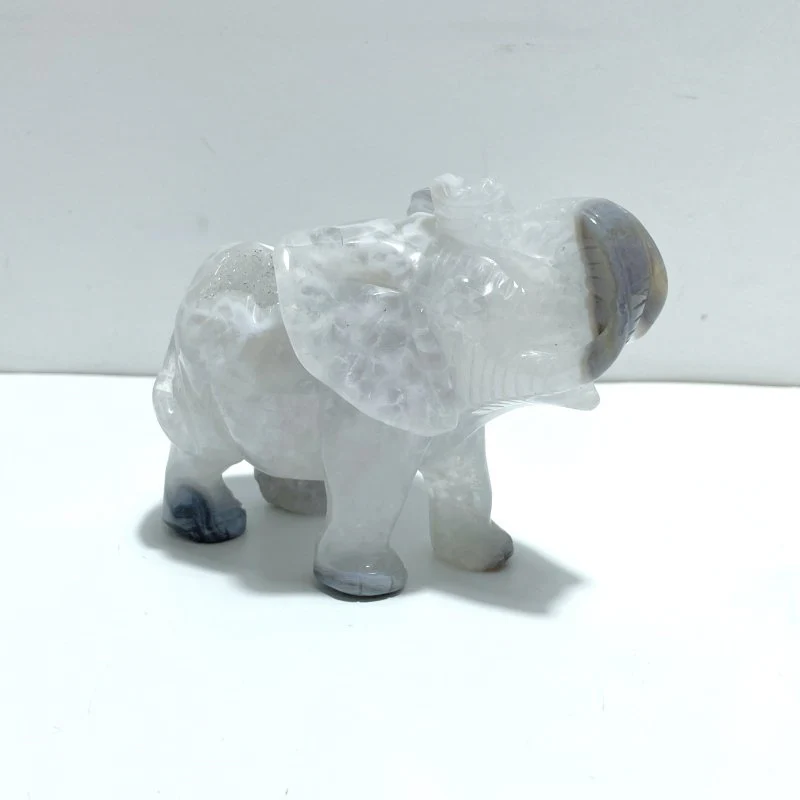 2 Pieces Beautiful Geode Agate Druzy Elephant Carving - Image 4