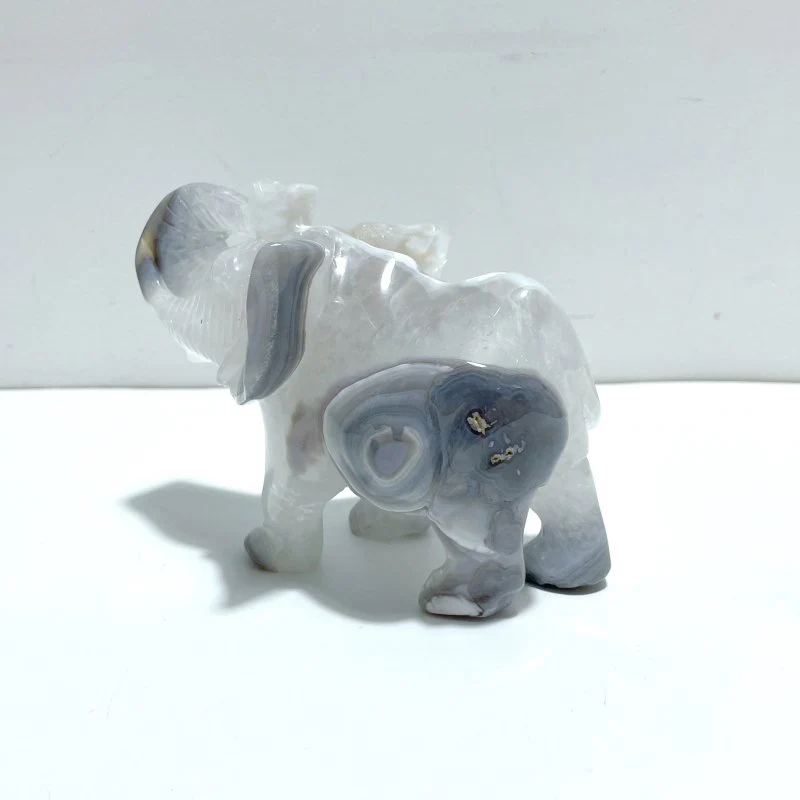 2 Pieces Beautiful Geode Agate Druzy Elephant Carving - Image 5