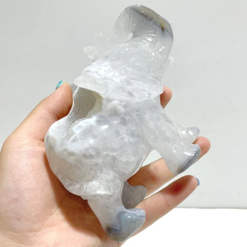 2 Pieces Beautiful Geode Agate Druzy Elephant Carving - Image 7